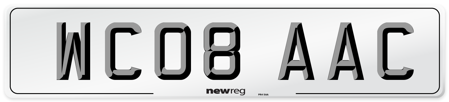 WC08 AAC Number Plate from New Reg